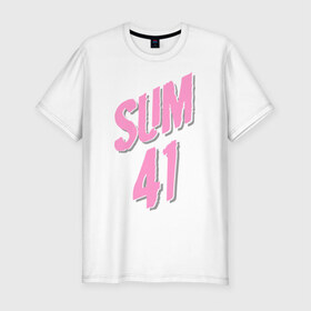 Мужская футболка премиум с принтом Sum 41 pink в Санкт-Петербурге, 92% хлопок, 8% лайкра | приталенный силуэт, круглый вырез ворота, длина до линии бедра, короткий рукав | Тематика изображения на принте: rock | музыка | музыкальные стили | панк | панк рок | рок