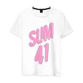 Мужская футболка хлопок с принтом Sum 41 pink в Санкт-Петербурге, 100% хлопок | прямой крой, круглый вырез горловины, длина до линии бедер, слегка спущенное плечо. | Тематика изображения на принте: rock | музыка | музыкальные стили | панк | панк рок | рок
