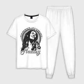 Мужская пижама хлопок с принтом Marley в Санкт-Петербурге, 100% хлопок | брюки и футболка прямого кроя, без карманов, на брюках мягкая резинка на поясе и по низу штанин
 | bob markey | marley | reggae | боб марли | регги