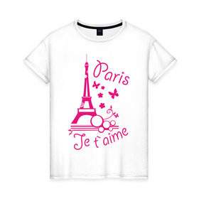 Женская футболка хлопок с принтом Paris в Санкт-Петербурге, 100% хлопок | прямой крой, круглый вырез горловины, длина до линии бедер, слегка спущенное плечо | 