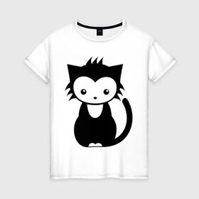 Женская футболка хлопок с принтом Сонный котенок в Санкт-Петербурге, 100% хлопок | прямой крой, круглый вырез горловины, длина до линии бедер, слегка спущенное плечо | 
