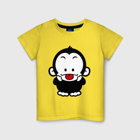 Детская футболка хлопок с принтом Веселая обезьянка в Санкт-Петербурге, 100% хлопок | круглый вырез горловины, полуприлегающий силуэт, длина до линии бедер | веселая | веселая обезьянка | животные | обезьяна | обезьянка | прикольные картинки