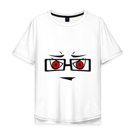 Мужская футболка хлопок Oversize с принтом Серьезный смайл в очках в Санкт-Петербурге, 100% хлопок | свободный крой, круглый ворот, “спинка” длиннее передней части | красные глаза | очках | очки | позитив | позитив и смайлы | прикольные картинки | серьезный смайл в очках