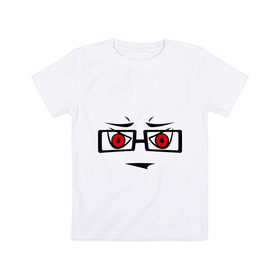 Детская футболка хлопок с принтом Серьезный смайл в очках в Санкт-Петербурге, 100% хлопок | круглый вырез горловины, полуприлегающий силуэт, длина до линии бедер | красные глаза | очках | очки | позитив | позитив и смайлы | прикольные картинки | серьезный смайл в очках