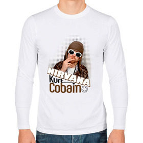 Мужской лонгслив хлопок с принтом Kurt Cobain в очках в Санкт-Петербурге, 100% хлопок |  | kurt cobain | kurt cobain в очках | nirvana | музыка | нирвана