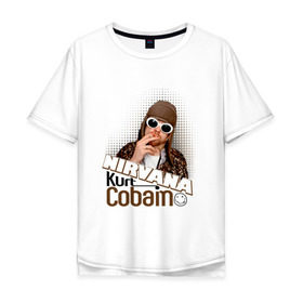 Мужская футболка хлопок Oversize с принтом Kurt Cobain в очках в Санкт-Петербурге, 100% хлопок | свободный крой, круглый ворот, “спинка” длиннее передней части | kurt cobain | kurt cobain в очках | nirvana | музыка | нирвана