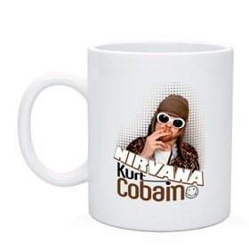 Кружка с принтом Kurt Cobain в очках в Санкт-Петербурге, керамика | объем — 330 мл, диаметр — 80 мм. Принт наносится на бока кружки, можно сделать два разных изображения | kurt cobain | kurt cobain в очках | nirvana | музыка | нирвана