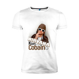 Мужская футболка премиум с принтом Kurt Cobain в очках в Санкт-Петербурге, 92% хлопок, 8% лайкра | приталенный силуэт, круглый вырез ворота, длина до линии бедра, короткий рукав | kurt cobain | kurt cobain в очках | nirvana | музыка | нирвана