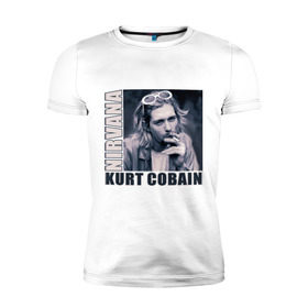Мужская футболка премиум с принтом Nirvana- Kurt Cobain в Санкт-Петербурге, 92% хлопок, 8% лайкра | приталенный силуэт, круглый вырез ворота, длина до линии бедра, короткий рукав | kurt cobain | nirvana | группы | курт кобейн | музыка | музыкальные группы. курт | нирвана