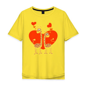 Мужская футболка хлопок Oversize с принтом ЖИРАФЫ НА СЕРДЦЕ в Санкт-Петербурге, 100% хлопок | свободный крой, круглый ворот, “спинка” длиннее передней части | 14 февраля | african | animals | february 14 | giraffes | hearts | love | lovers | valentines day | африканские | влюблённые | день святого валентина | животные | жирафы | любовь | сердца