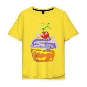 Мужская футболка хлопок Oversize с принтом кексик в Санкт-Петербурге, 100% хлопок | свободный крой, круглый ворот, “спинка” длиннее передней части | вишенка | еда | кексик | пироженка | сладости | тортики