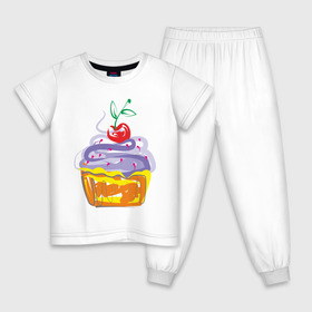 Детская пижама хлопок с принтом кексик в Санкт-Петербурге, 100% хлопок |  брюки и футболка прямого кроя, без карманов, на брюках мягкая резинка на поясе и по низу штанин
 | Тематика изображения на принте: вишенка | еда | кексик | пироженка | сладости | тортики