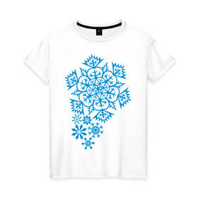 Женская футболка хлопок с принтом Узор из снежинок в Санкт-Петербурге, 100% хлопок | прямой крой, круглый вырез горловины, длина до линии бедер, слегка спущенное плечо | 2013 | new year | год змеи | змея | мороз | новый год | снег | снежика