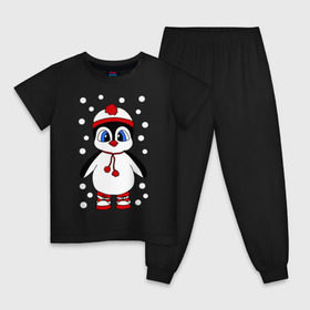 Детская пижама хлопок с принтом Пингвин в снегу в Санкт-Петербурге, 100% хлопок |  брюки и футболка прямого кроя, без карманов, на брюках мягкая резинка на поясе и по низу штанин
 | пингвин