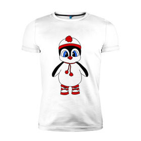 Мужская футболка премиум с принтом Пингвин в снегу в Санкт-Петербурге, 92% хлопок, 8% лайкра | приталенный силуэт, круглый вырез ворота, длина до линии бедра, короткий рукав | пингвин