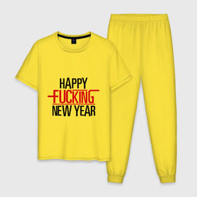 Мужская пижама хлопок с принтом Happy fucking New Year в Санкт-Петербурге, 100% хлопок | брюки и футболка прямого кроя, без карманов, на брюках мягкая резинка на поясе и по низу штанин
 | 2013 | happy new year | new year | нг | новый год | новый год 2013 | с новым годом