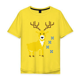 Мужская футболка хлопок Oversize с принтом Олень и снежинки в Санкт-Петербурге, 100% хлопок | свободный крой, круглый ворот, “спинка” длиннее передней части | new year | вязаный | новогодний | олень | пиксельный