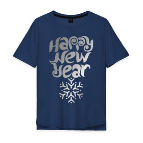 Мужская футболка хлопок Oversize с принтом Happy Year & Snowflake в Санкт-Петербурге, 100% хлопок | свободный крой, круглый ворот, “спинка” длиннее передней части | 2013 | happy new year | new year | год змеи | дед мороз | новый год | снежинка | узор