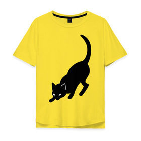 Мужская футболка хлопок Oversize с принтом Черная/Белая кошечка в Санкт-Петербурге, 100% хлопок | свободный крой, круглый ворот, “спинка” длиннее передней части | Тематика изображения на принте: влюбленная кошка | влюбленный котенок | киса | китти | кот | котенок | кошка | кошки | прикольные картинки | черная белая кошечка