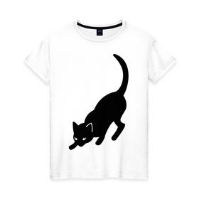 Женская футболка хлопок с принтом Черная/Белая кошечка в Санкт-Петербурге, 100% хлопок | прямой крой, круглый вырез горловины, длина до линии бедер, слегка спущенное плечо | влюбленная кошка | влюбленный котенок | киса | китти | кот | котенок | кошка | кошки | прикольные картинки | черная белая кошечка