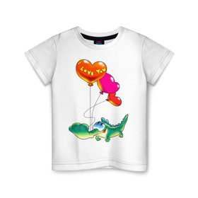Детская футболка хлопок с принтом КРОКОДИЛ С СЕРДЕЧКАМИ в Санкт-Петербурге, 100% хлопок | круглый вырез горловины, полуприлегающий силуэт, длина до линии бедер | i love you | детские | детям | для детей | крокодил | любовь | я тебя люблю
