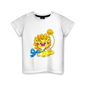 Детская футболка хлопок с принтом ЛЕВ С БАНТОМ в Санкт-Петербурге, 100% хлопок | круглый вырез горловины, полуприлегающий силуэт, длина до линии бедер | бантик | детские | животное | зверь | ленточка | львенок