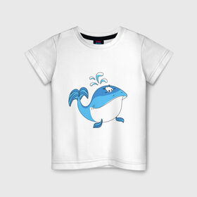 Детская футболка хлопок с принтом ВАЖНЫЙ КИТ в Санкт-Петербурге, 100% хлопок | круглый вырез горловины, полуприлегающий силуэт, длина до линии бедер | детские | животные | звери | зверушки | китенок | рыба | рыбка | фонтан