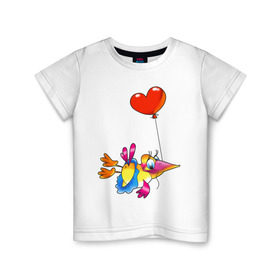 Детская футболка хлопок с принтом ПТИЦА С СЕРДЕЧКОМ в Санкт-Петербурге, 100% хлопок | круглый вырез горловины, полуприлегающий силуэт, длина до линии бедер | Тематика изображения на принте: воздушный шарик | детские | животные | звери | зверушки | птичка | сердце