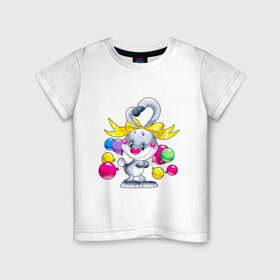 Детская футболка хлопок с принтом ЗАЯЦ С ШАРИКАМИ в Санкт-Петербурге, 100% хлопок | круглый вырез горловины, полуприлегающий силуэт, длина до линии бедер | зайчик | заяц | зверята | картинки | милые