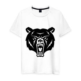 Мужская футболка хлопок с принтом Медведь в Санкт-Петербурге, 100% хлопок | прямой крой, круглый вырез горловины, длина до линии бедер, слегка спущенное плечо. | Тематика изображения на принте: животное | зверь | зубы | клыки | мишка | оскал | пасть | хищник
