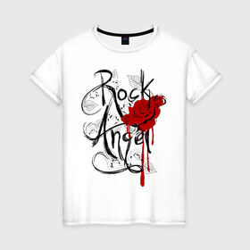 Женская футболка хлопок с принтом Rock angel red rose в Санкт-Петербурге, 100% хлопок | прямой крой, круглый вырез горловины, длина до линии бедер, слегка спущенное плечо | rock | rock angel | красная роза | роза | рок | рок музыка