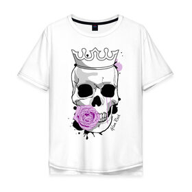 Мужская футболка хлопок Oversize с принтом Skull with rose в Санкт-Петербурге, 100% хлопок | свободный крой, круглый ворот, “спинка” длиннее передней части | rock | rose | роза | рок | рок музыка | череп