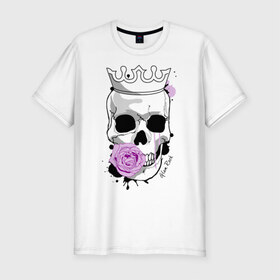 Мужская футболка премиум с принтом Skull with rose в Санкт-Петербурге, 92% хлопок, 8% лайкра | приталенный силуэт, круглый вырез ворота, длина до линии бедра, короткий рукав | rock | rose | роза | рок | рок музыка | череп
