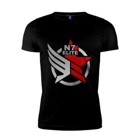 Мужская футболка премиум с принтом N7 Mass Effect в Санкт-Петербурге, 92% хлопок, 8% лайкра | приталенный силуэт, круглый вырез ворота, длина до линии бедра, короткий рукав | n7 elite | видеоигры | играть | игроманам