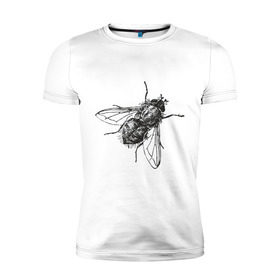 Мужская футболка премиум с принтом Назойливая муха в Санкт-Петербурге, 92% хлопок, 8% лайкра | приталенный силуэт, круглый вырез ворота, длина до линии бедра, короткий рукав | Тематика изображения на принте: животные | муха | назойливая | назойливая муха | прикольные картинки