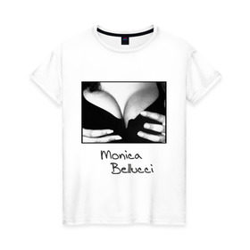Женская футболка хлопок с принтом Моника Белуччи в Санкт-Петербурге, 100% хлопок | прямой крой, круглый вырез горловины, длина до линии бедер, слегка спущенное плечо | monica belucci | грудь | декольте | моника | моника белучи