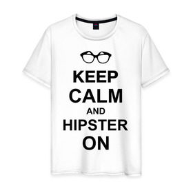 Мужская футболка хлопок с принтом Hipster on в Санкт-Петербурге, 100% хлопок | прямой крой, круглый вырез горловины, длина до линии бедер, слегка спущенное плечо. | 