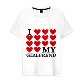 Мужская футболка хлопок с принтом I love my GirlFrend (Я люблю свою подругу) в Санкт-Петербурге, 100% хлопок | прямой крой, круглый вырез горловины, длина до линии бедер, слегка спущенное плечо. | (я люблю свою подругу | i love my girlfrend | подарок любимому | подарок парню | я люблю свою девушку