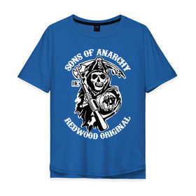 Мужская футболка хлопок Oversize с принтом Sons of anarchy logo в Санкт-Петербурге, 100% хлопок | свободный крой, круглый ворот, “спинка” длиннее передней части | скелет | сыны анархии