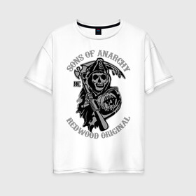 Женская футболка хлопок Oversize с принтом Sons of anarchy logo в Санкт-Петербурге, 100% хлопок | свободный крой, круглый ворот, спущенный рукав, длина до линии бедер
 | скелет | сыны анархии