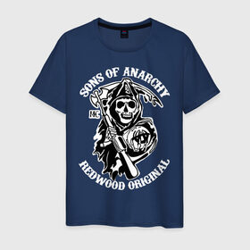 Мужская футболка хлопок с принтом Sons of anarchy logo в Санкт-Петербурге, 100% хлопок | прямой крой, круглый вырез горловины, длина до линии бедер, слегка спущенное плечо. | скелет | сыны анархии