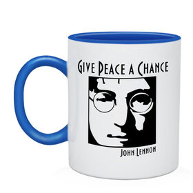 Кружка двухцветная с принтом John Lennon (Джон Леннон) Give Peace a Chance в Санкт-Петербурге, керамика | объем — 330 мл, диаметр — 80 мм. Цветная ручка и кайма сверху, в некоторых цветах — вся внутренняя часть | Тематика изображения на принте: beatles | give peace a chance | john lennon | битлз | джон леннон | знаменитости | знаменитые личности | портрет