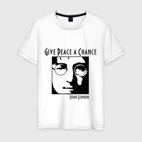 Мужская футболка хлопок с принтом John Lennon (Джон Леннон) Give Peace a Chance в Санкт-Петербурге, 100% хлопок | прямой крой, круглый вырез горловины, длина до линии бедер, слегка спущенное плечо. | beatles | give peace a chance | john lennon | битлз | джон леннон | знаменитости | знаменитые личности | портрет