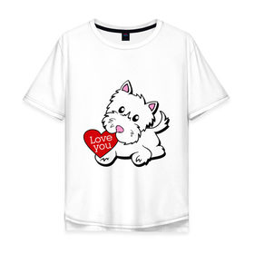 Мужская футболка хлопок Oversize с принтом Собачка с сердцем в Санкт-Петербурге, 100% хлопок | свободный крой, круглый ворот, “спинка” длиннее передней части | 14 feb | 14 февраля | i love you | valentines day | день влюбленных | день всех влюбленных | день святого валентина | песик | собака | собачка | я люблю тебя