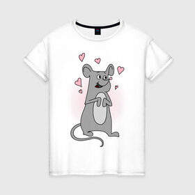 Женская футболка хлопок с принтом Mousy в Санкт-Петербурге, 100% хлопок | прямой крой, круглый вырез горловины, длина до линии бедер, слегка спущенное плечо | 14 feb | 14 февраля | влюбленным | день святого валентина | любовь | мышка | мышонок | парные