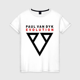 Женская футболка хлопок с принтом Paul Van Dyk - evolution в Санкт-Петербурге, 100% хлопок | прямой крой, круглый вырез горловины, длина до линии бедер, слегка спущенное плечо | 