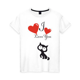Женская футболка хлопок с принтом Люблю котёнка в Санкт-Петербурге, 100% хлопок | прямой крой, круглый вырез горловины, длина до линии бедер, слегка спущенное плечо | 