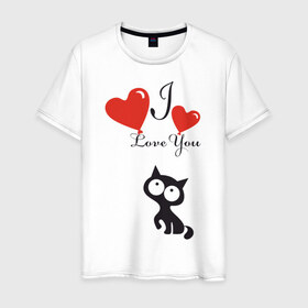 Мужская футболка хлопок с принтом Люблю котёнка в Санкт-Петербурге, 100% хлопок | прямой крой, круглый вырез горловины, длина до линии бедер, слегка спущенное плечо. | 