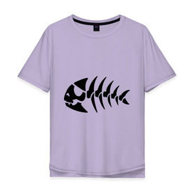 Мужская футболка хлопок Oversize с принтом Рыба-пират в Санкт-Петербурге, 100% хлопок | свободный крой, круглый ворот, “спинка” длиннее передней части | скелет