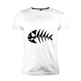 Мужская футболка премиум с принтом Рыба-пират в Санкт-Петербурге, 92% хлопок, 8% лайкра | приталенный силуэт, круглый вырез ворота, длина до линии бедра, короткий рукав | скелет